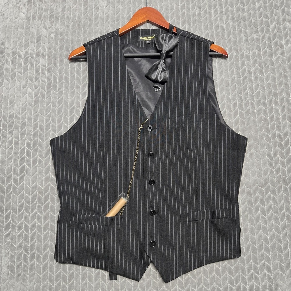 Babeyond Black Pinstripe Vest Men's Size Medium Tailored Button Front Classic